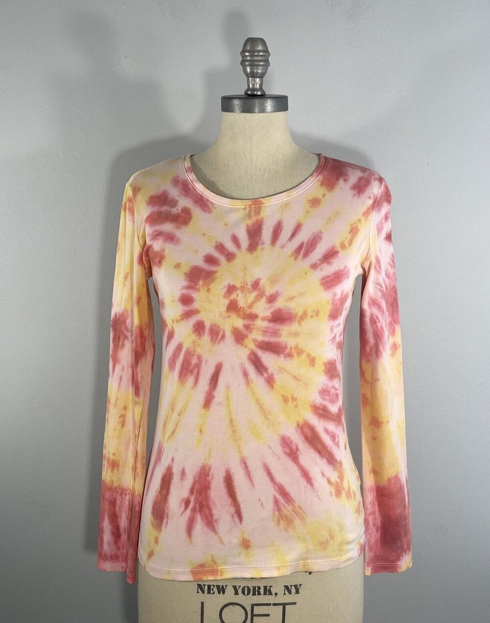 Uniqlo Womens Tie Dye Long Sleeve Round Neck Colorful T-Shirt Size S Multicolor